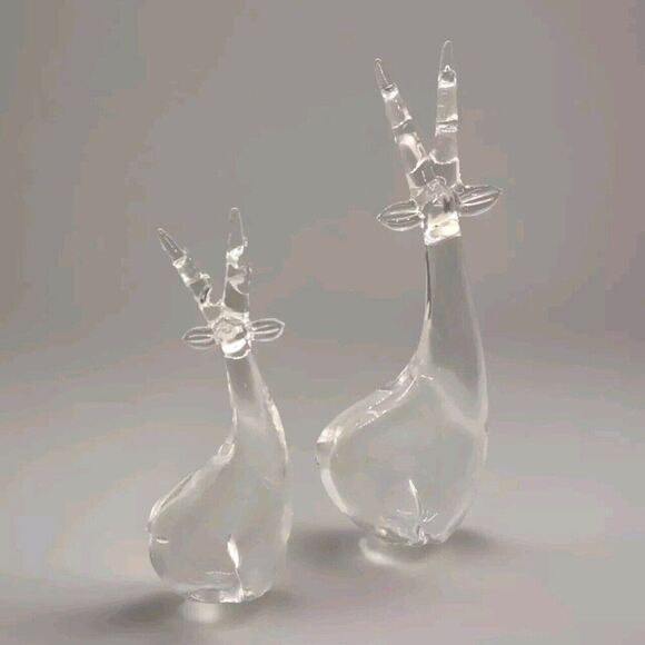 Set Of 2 Crystal Clear Art Glass Christmas Reindeer Solid Glass Taiwan - Picture 3 of 6